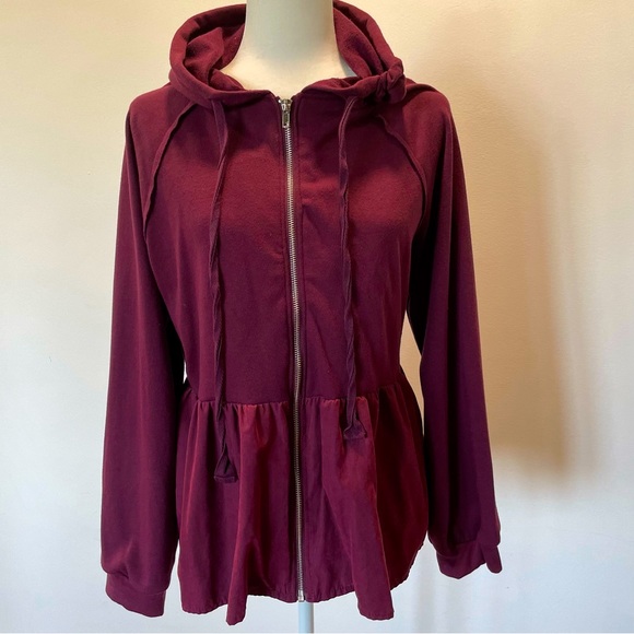 Fate + Fortune Jackets & Blazers - Fate + Fortune Burgundy Hooded Zip Up Jacket Women’s size Large